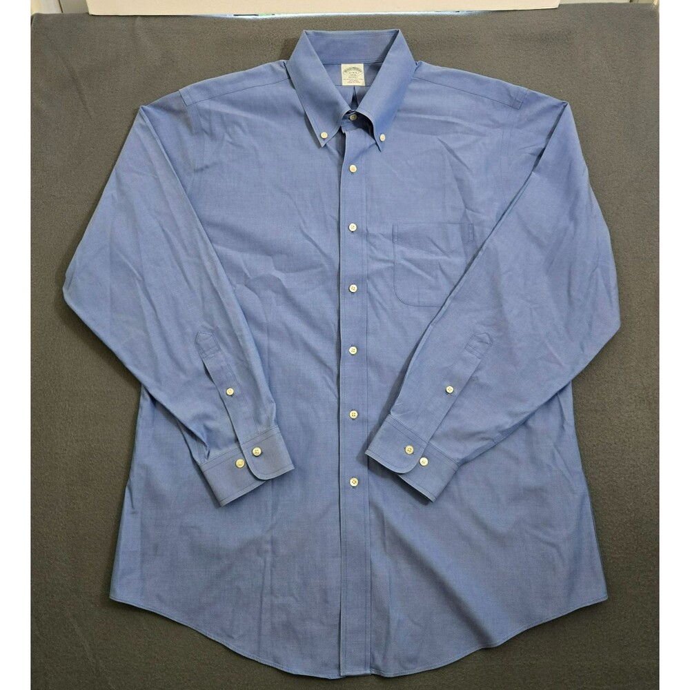 Brooks Brothers Men 17 4/5 Regent Blue Non-Iron Button Down Polo Dress Shirt